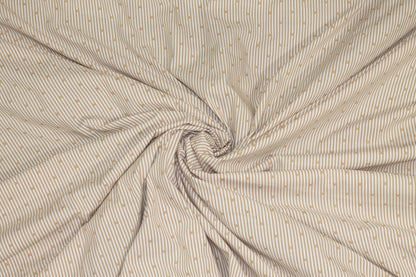 Tan and White Striped and Embroidered Cotton - Prime Fabrics