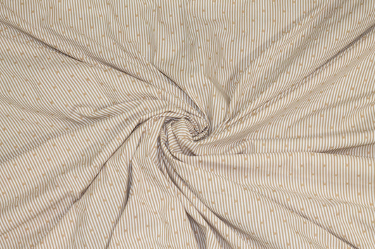 Tan and White Striped and Embroidered Cotton - Prime Fabrics