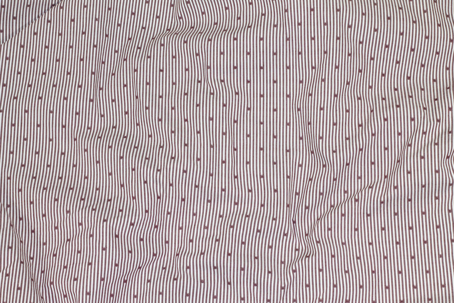 Burgundy and White Striped and Embroidered Dot Cotton - Prime Fabrics