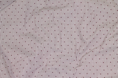 Burgundy and White Striped and Embroidered Dot Cotton - Prime Fabrics