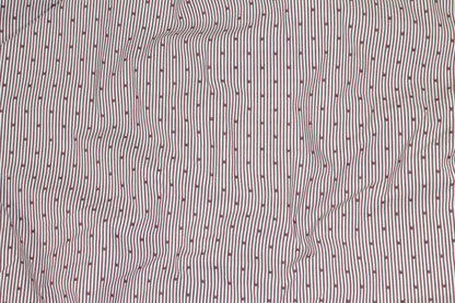 Burgundy and White Striped and Embroidered Dot Cotton - Prime Fabrics
