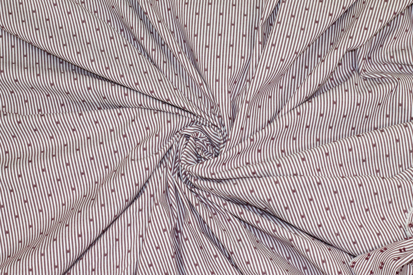 Burgundy and White Striped and Embroidered Dot Cotton - Prime Fabrics