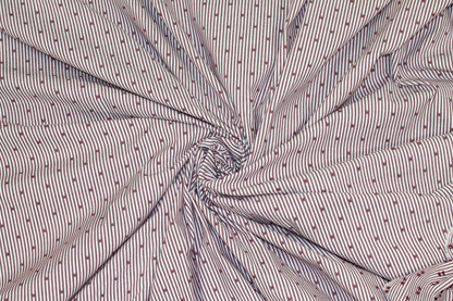 Burgundy and White Striped and Embroidered Dot Cotton - Prime Fabrics