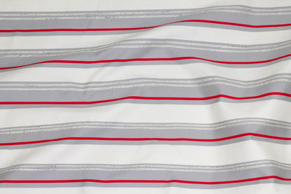 Red, White and Gray Striped Italian Cotton - Prime Fabrics
