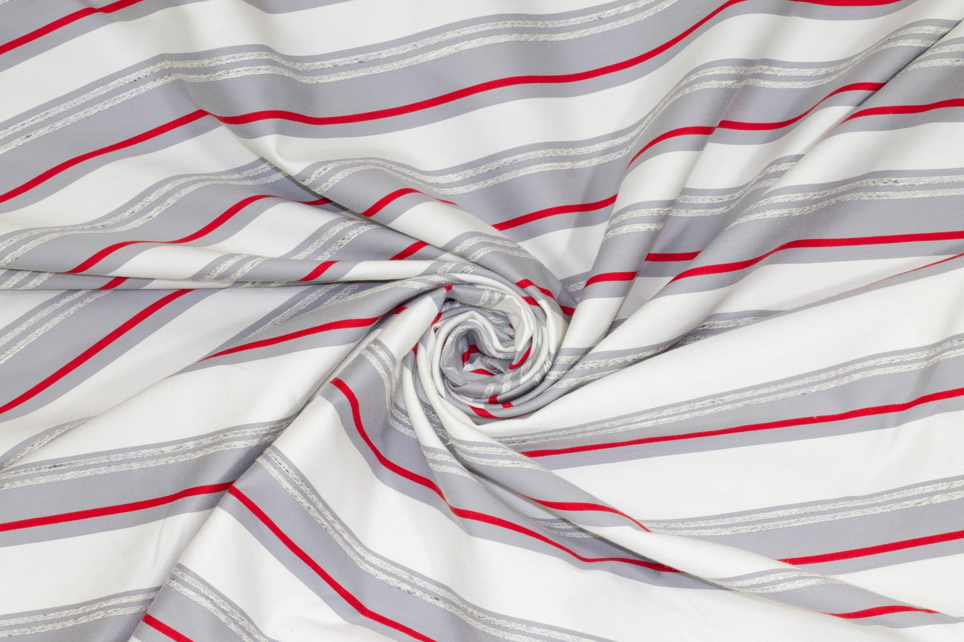Red, White and Gray Striped Italian Cotton - Prime Fabrics