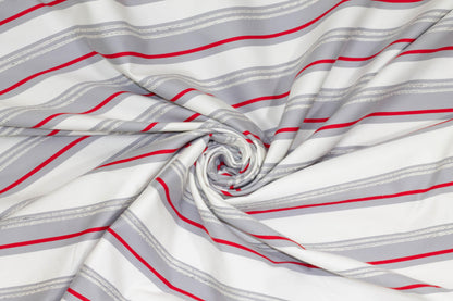 Red, White and Gray Striped Italian Cotton - Prime Fabrics