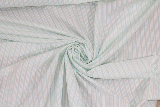 Light Blue and White Seersucker Cotton - Prime Fabrics