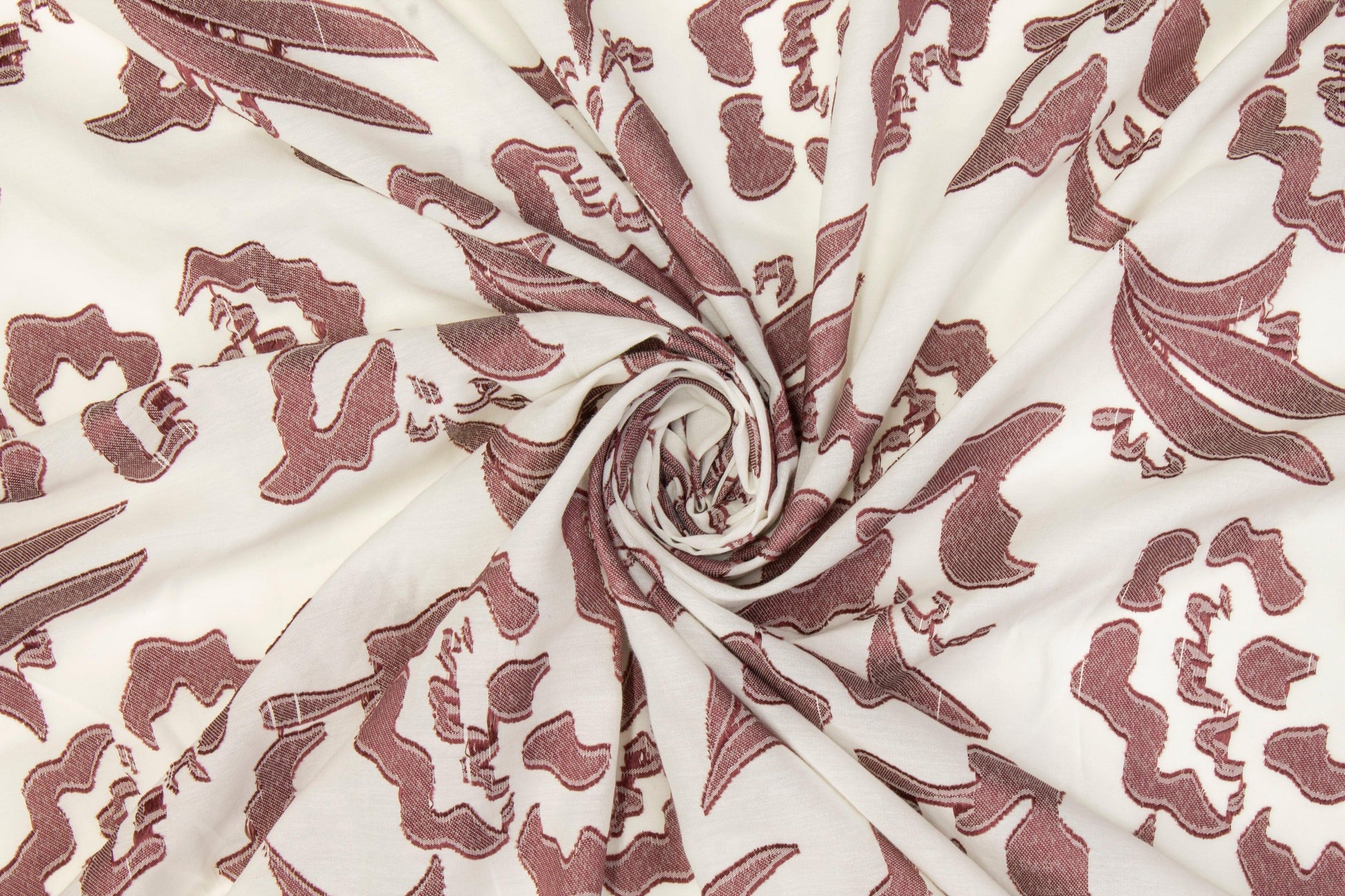 Abstract Burnout Cotton Voile - Dark Mauve and White - Prime Fabrics