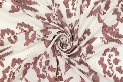Abstract Burnout Cotton Voile - Dark Mauve and White - Prime Fabrics