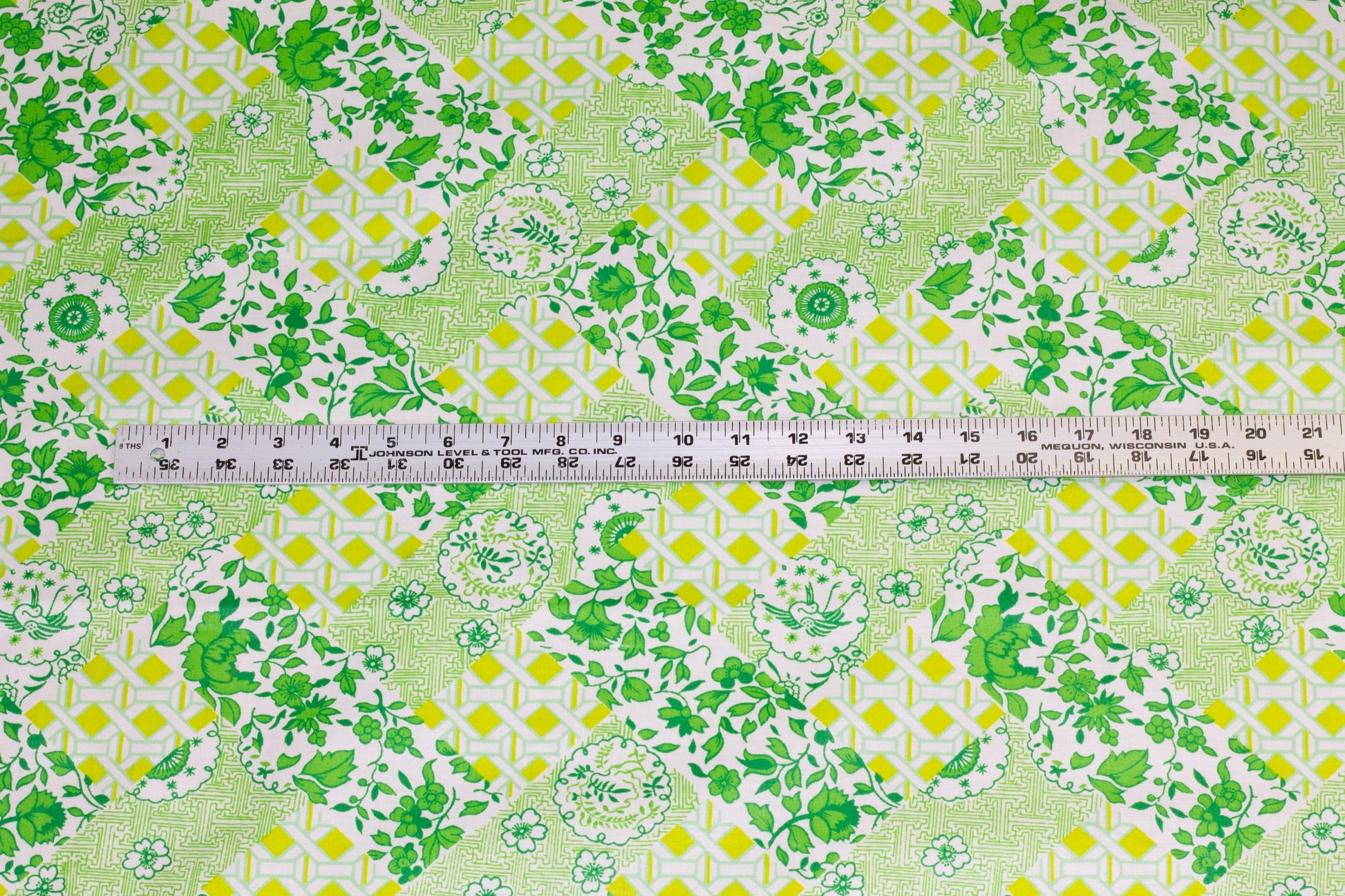 Green and White Floral Cotton - Prime Fabrics