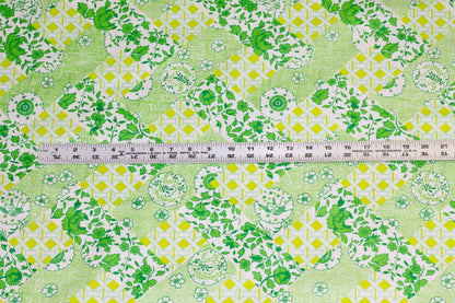 Green and White Floral Cotton - Prime Fabrics