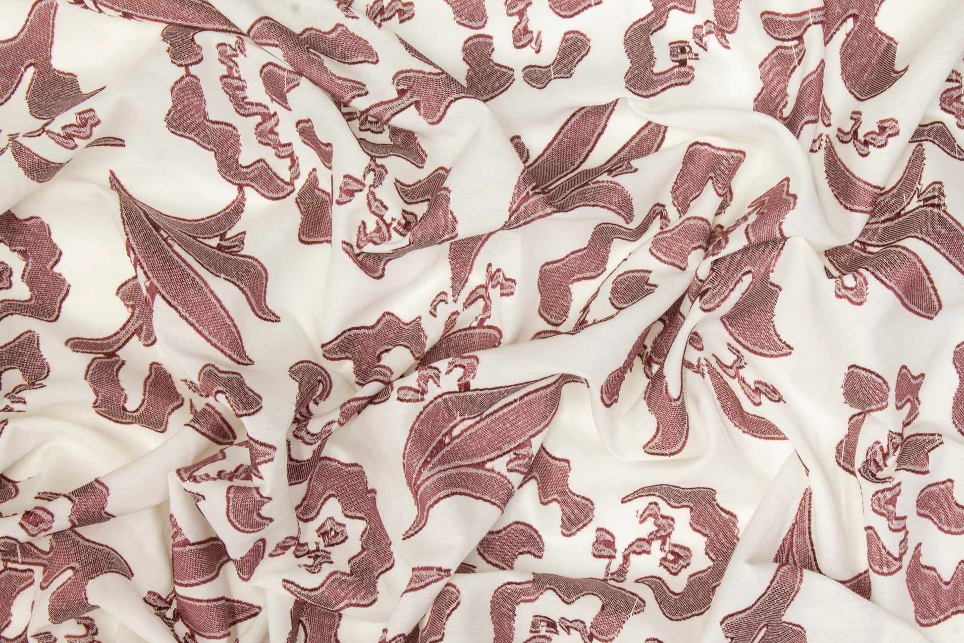 Abstract Burnout Cotton Voile - Dark Mauve and White - Prime Fabrics