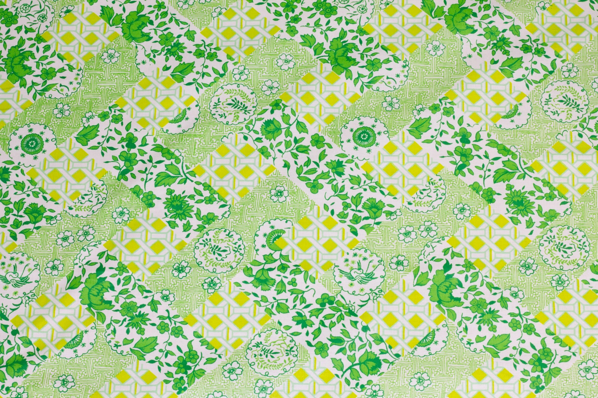 Green and White Floral Cotton - Prime Fabrics