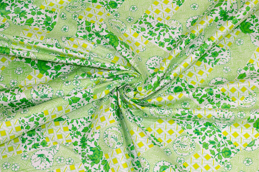 Green and White Floral Cotton - Prime Fabrics