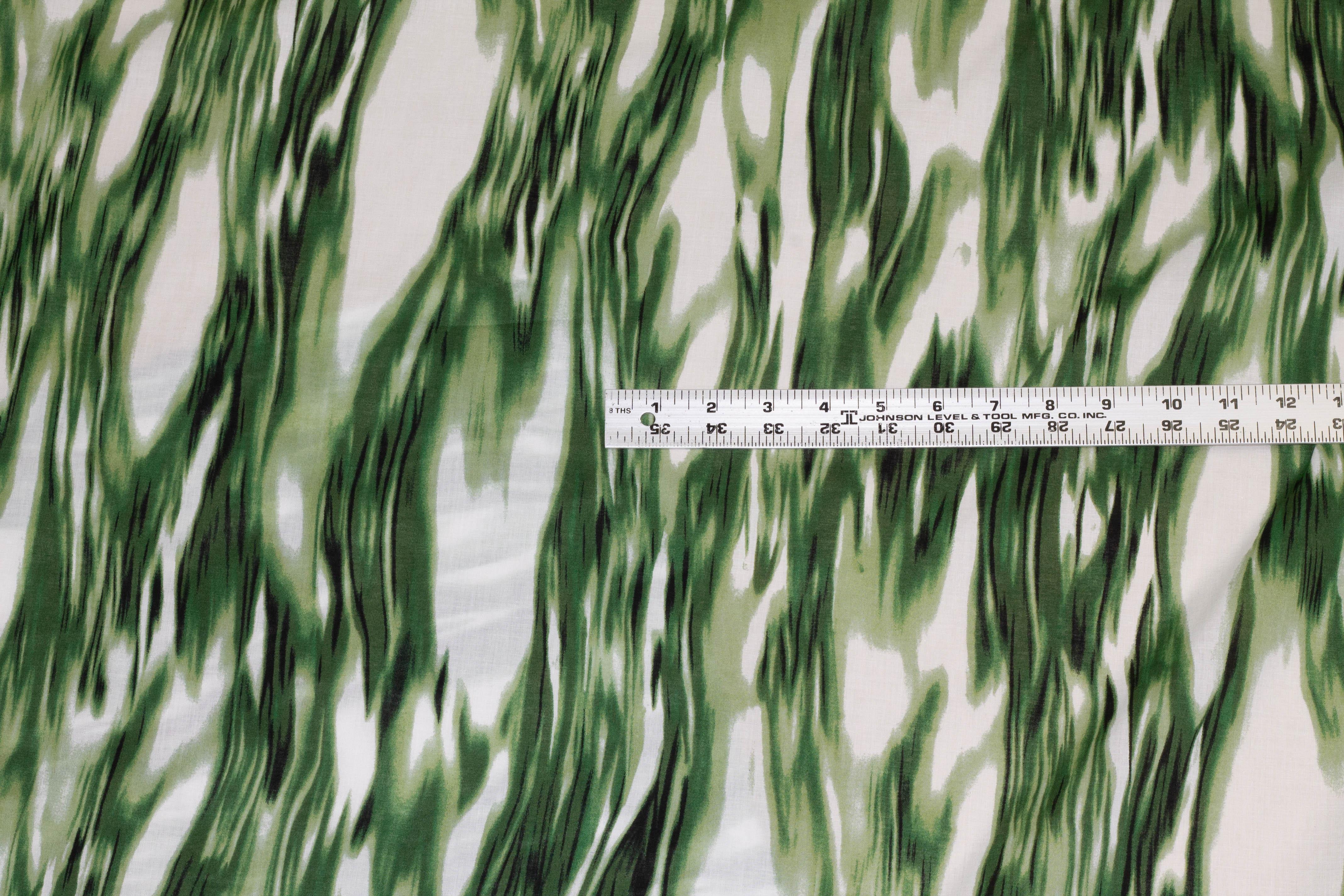 Green and White Abstract Cotton - Prime Fabrics