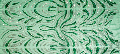 Hand Beaded and Sequined Mesh - Green and Silver - Prime Fabrics