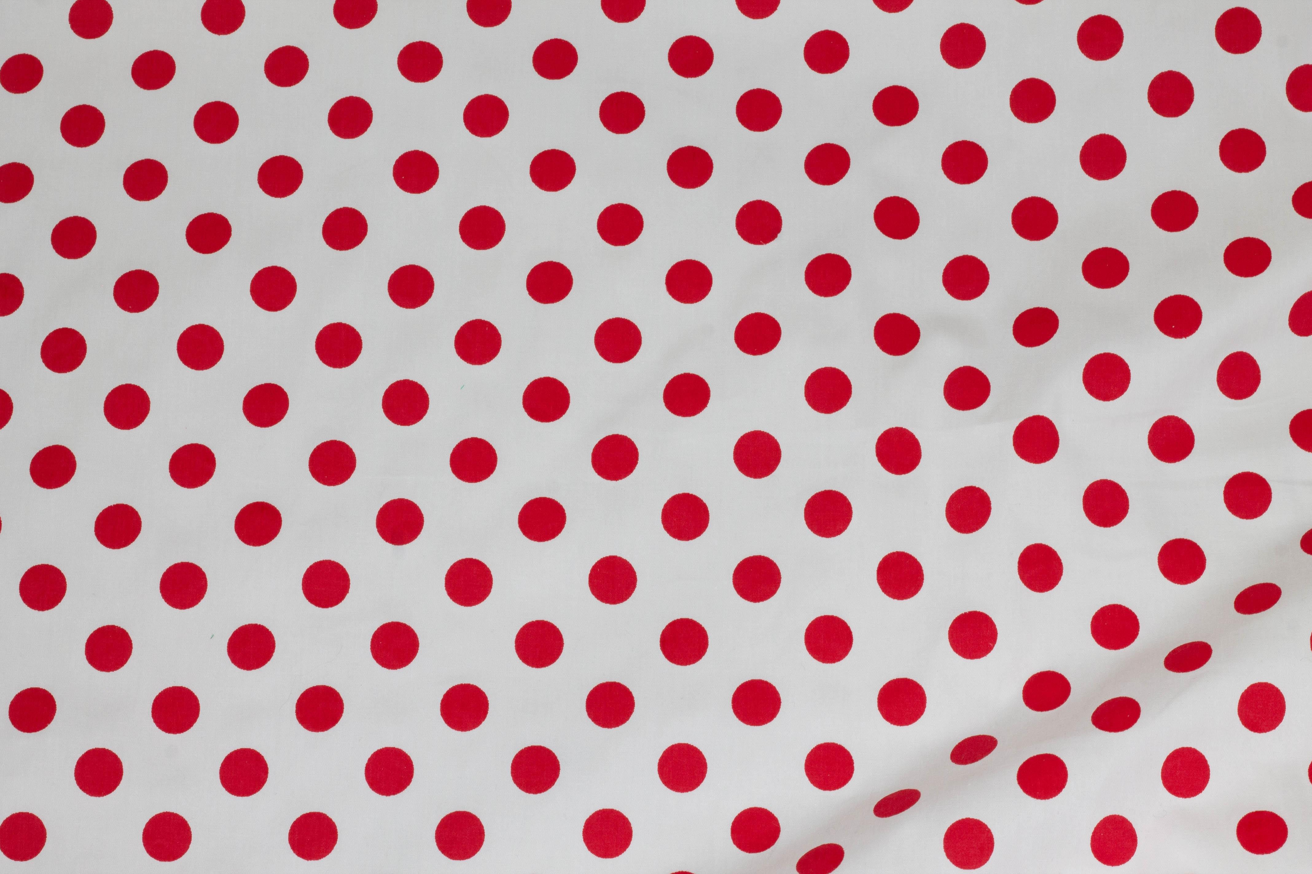 Red and White Polka Dot Stretch Cotton - Prime Fabrics