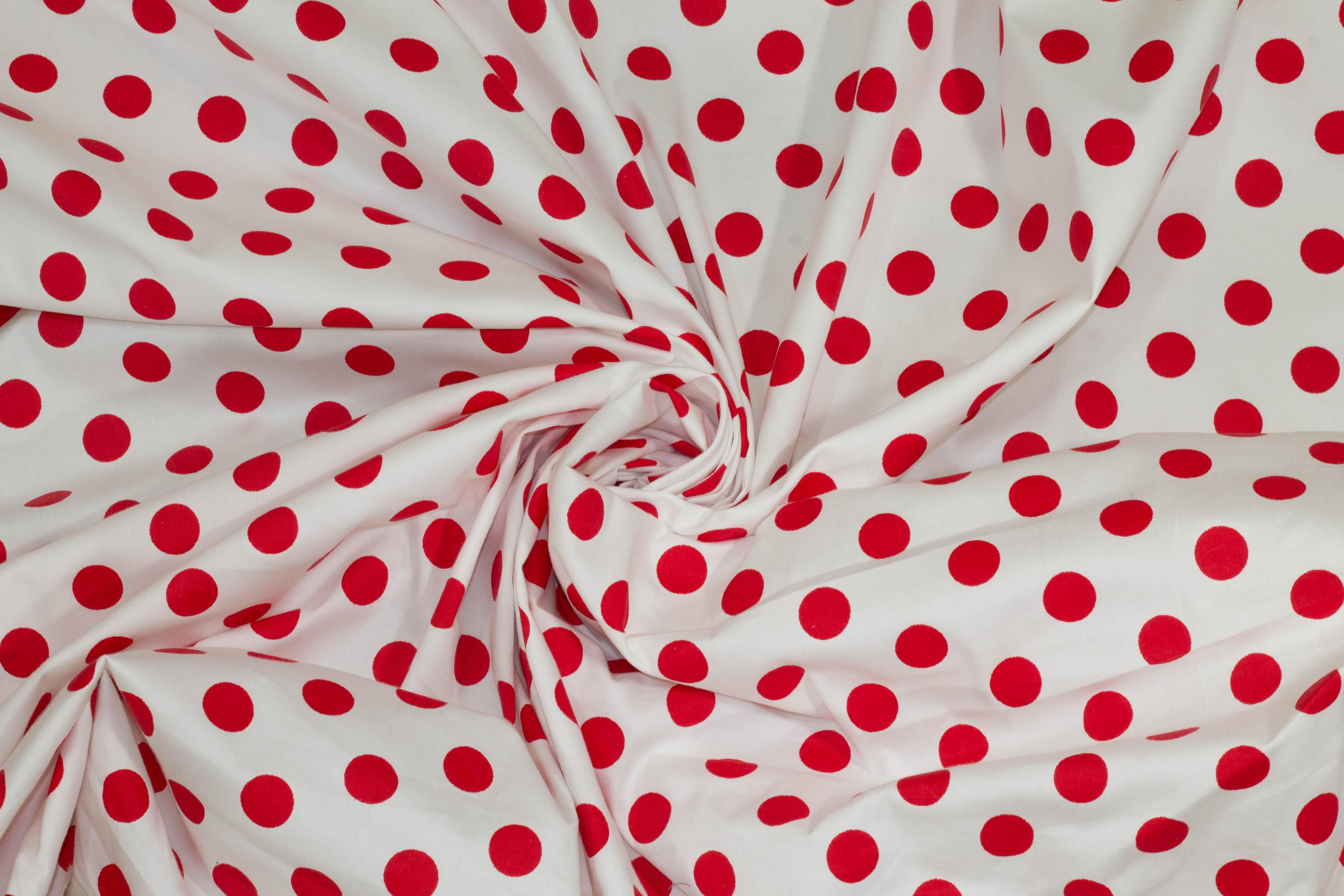 Red and White Polka Dot Stretch Cotton - Prime Fabrics