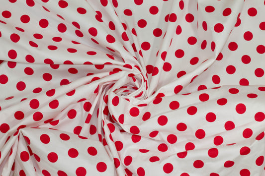 Red and White Polka Dot Stretch Cotton - Prime Fabrics