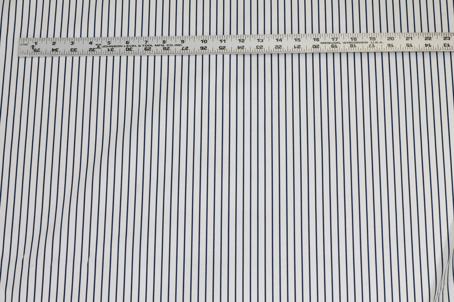Navy Blue and White Striped Stretch Cotton Sateen - Prime Fabrics