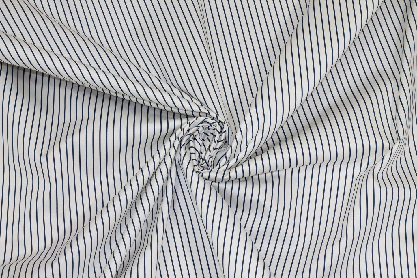 Navy Blue and White Striped Stretch Cotton Sateen - Prime Fabrics