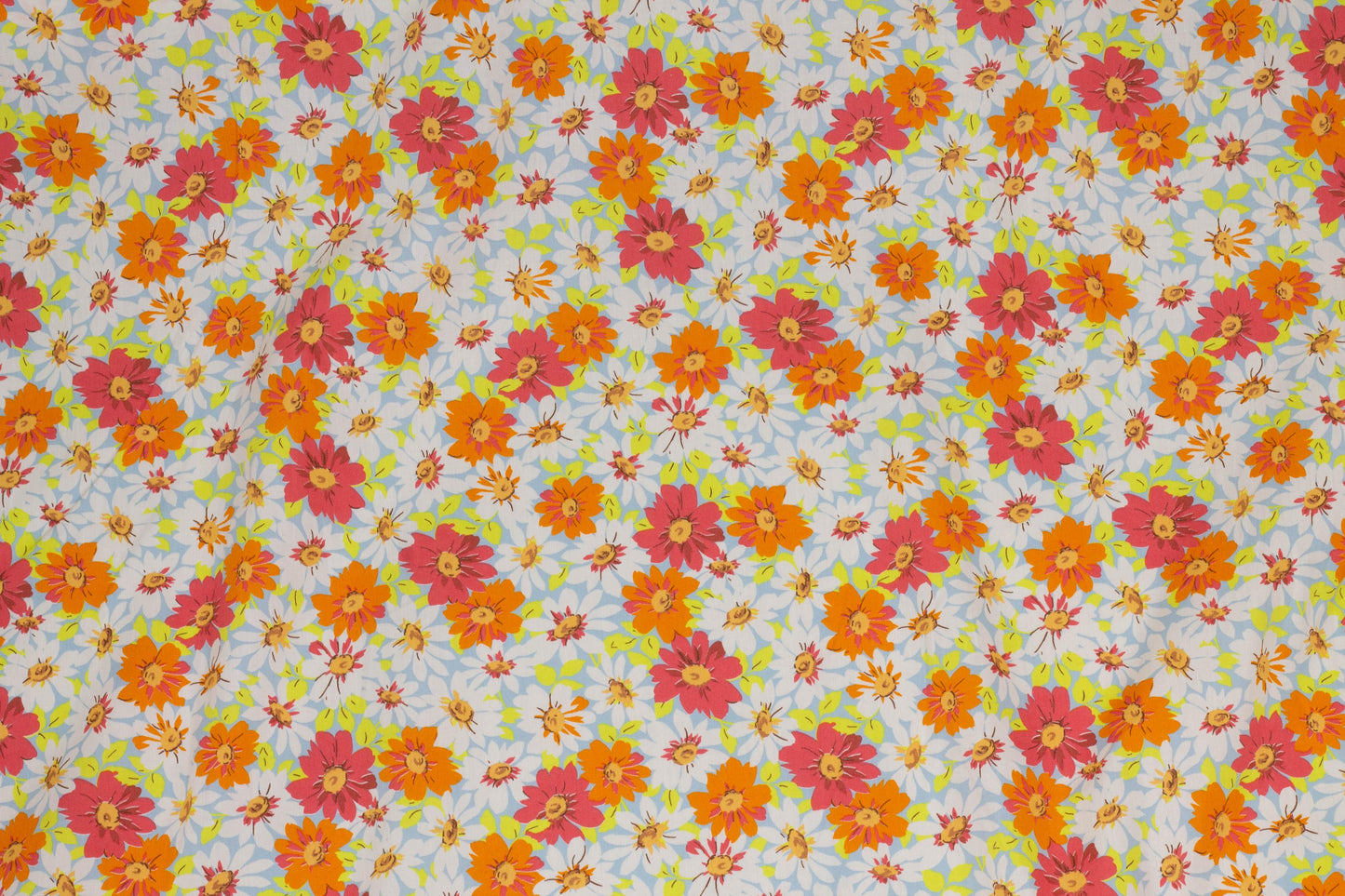 Orange, Yellow, White and Blue Daisy Floral Italian Cotton - Prime Fabrics