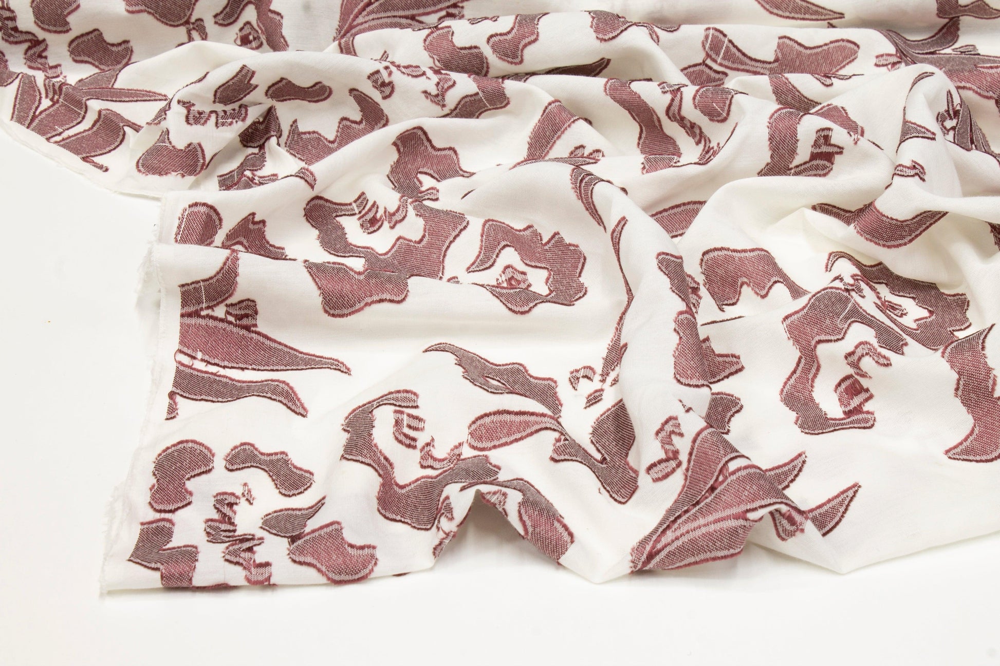 Abstract Burnout Cotton Voile - Dark Mauve and White - Prime Fabrics