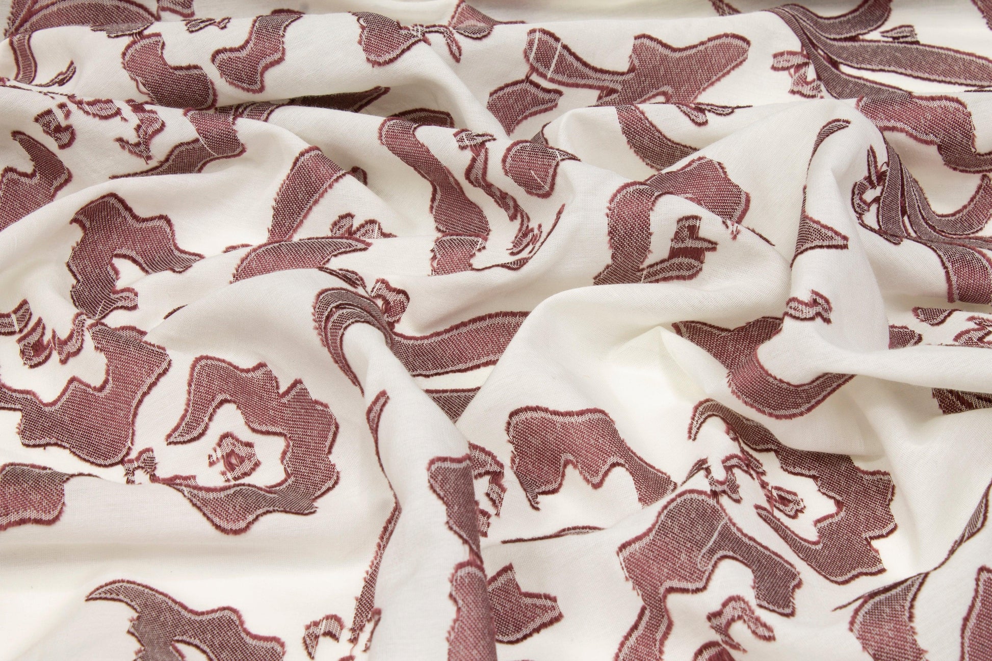Abstract Burnout Cotton Voile - Dark Mauve and White - Prime Fabrics