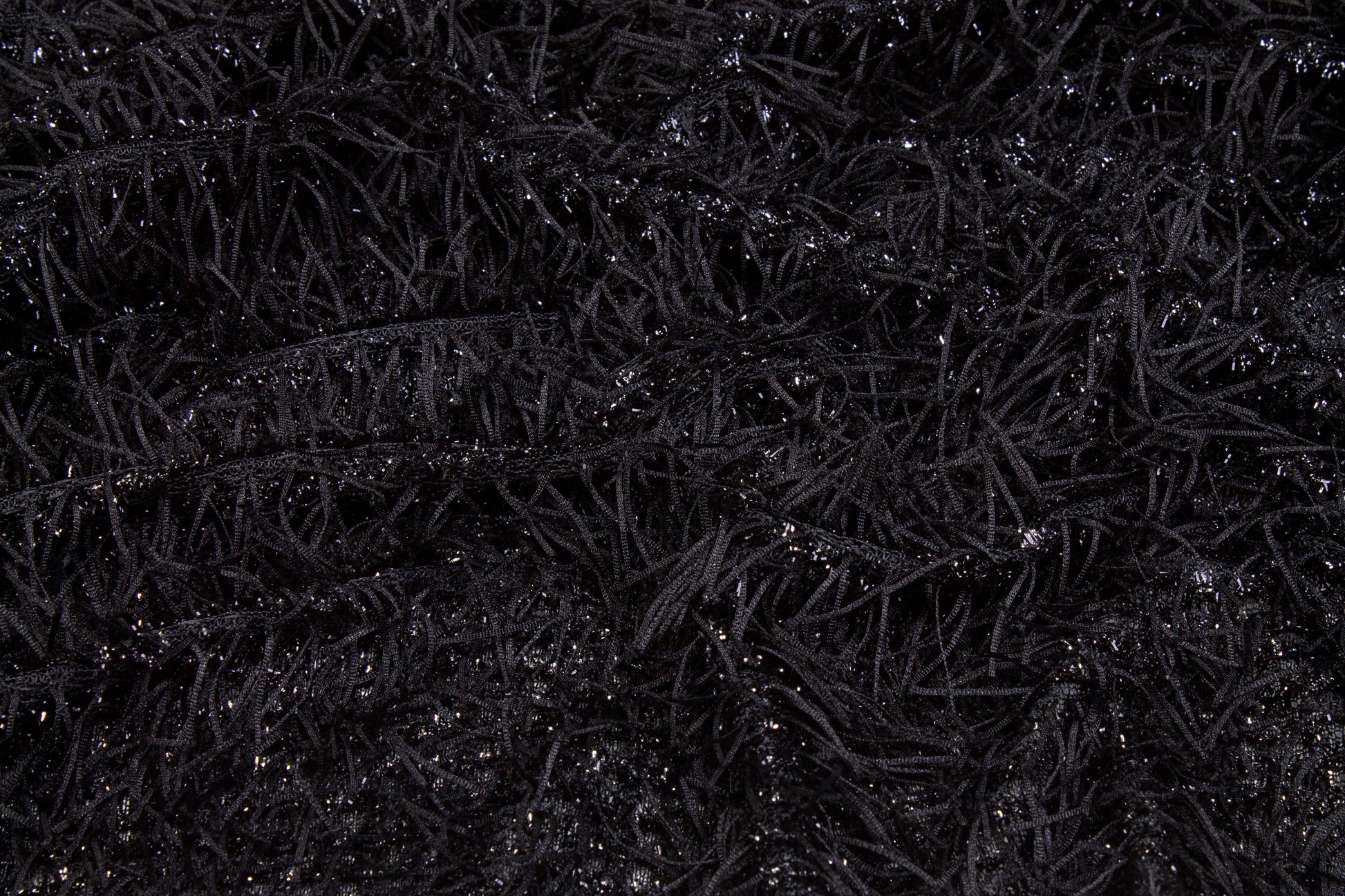 Eyelash Fringe Metallic Mesh - Black - Prime Fabrics