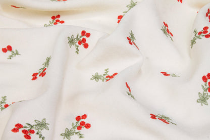 Embroidered Italian Crepe - Ivory, Red, Green - Prime Fabrics