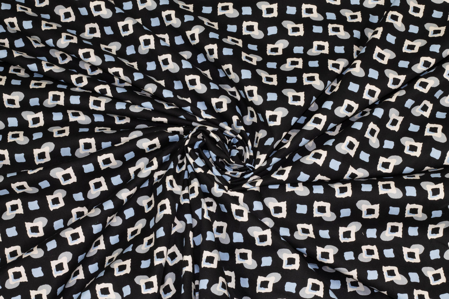 Black, Blue and White Abstract Stretch Cotton - Prime Fabrics