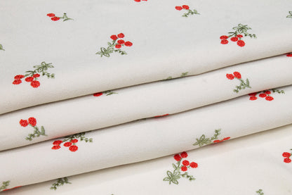 Embroidered Italian Crepe - Ivory, Red, Green - Prime Fabrics