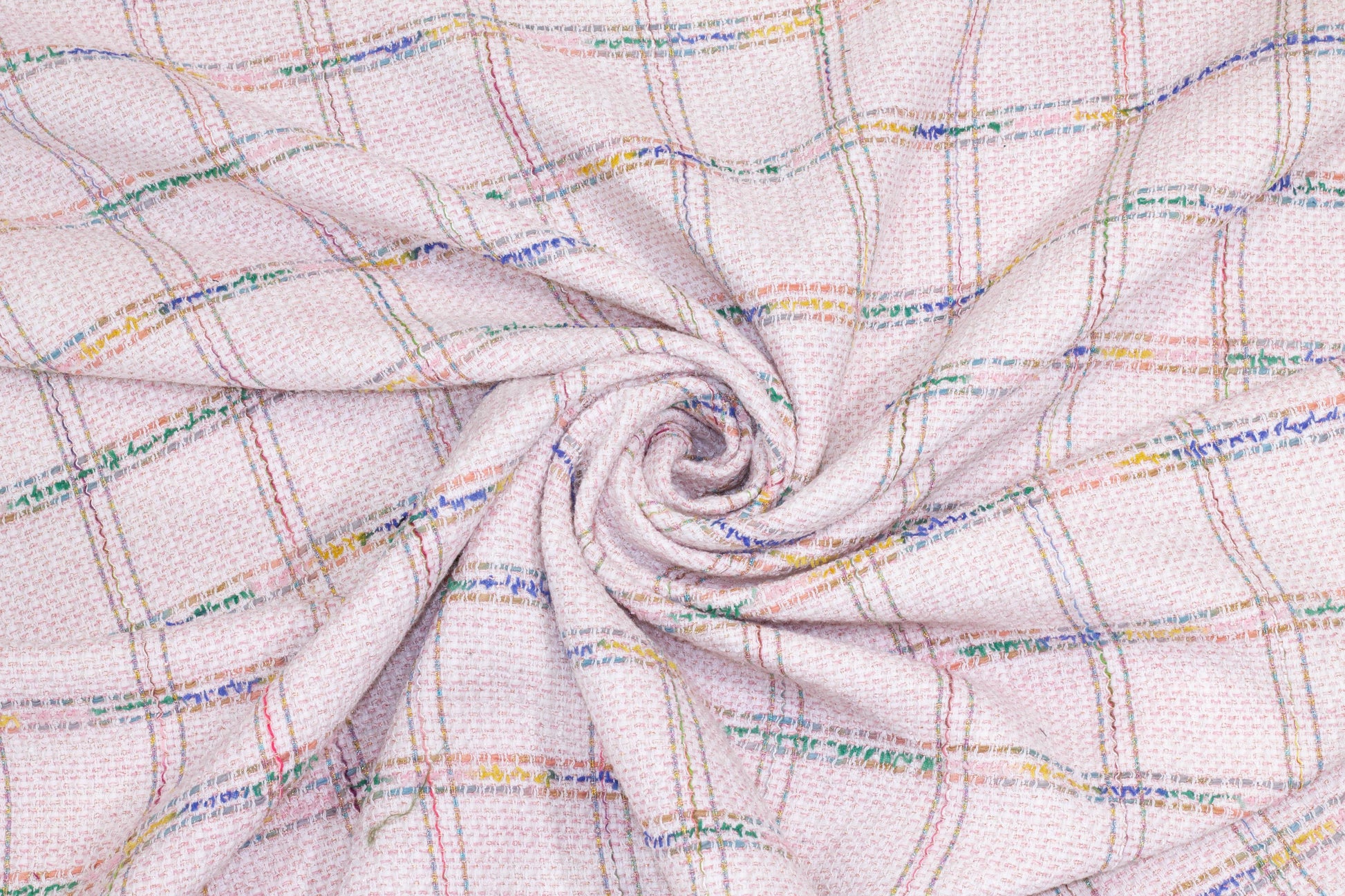 Multicolor Metallic Windowpane Checked Poly Cotton Boucle - Prime Fabrics