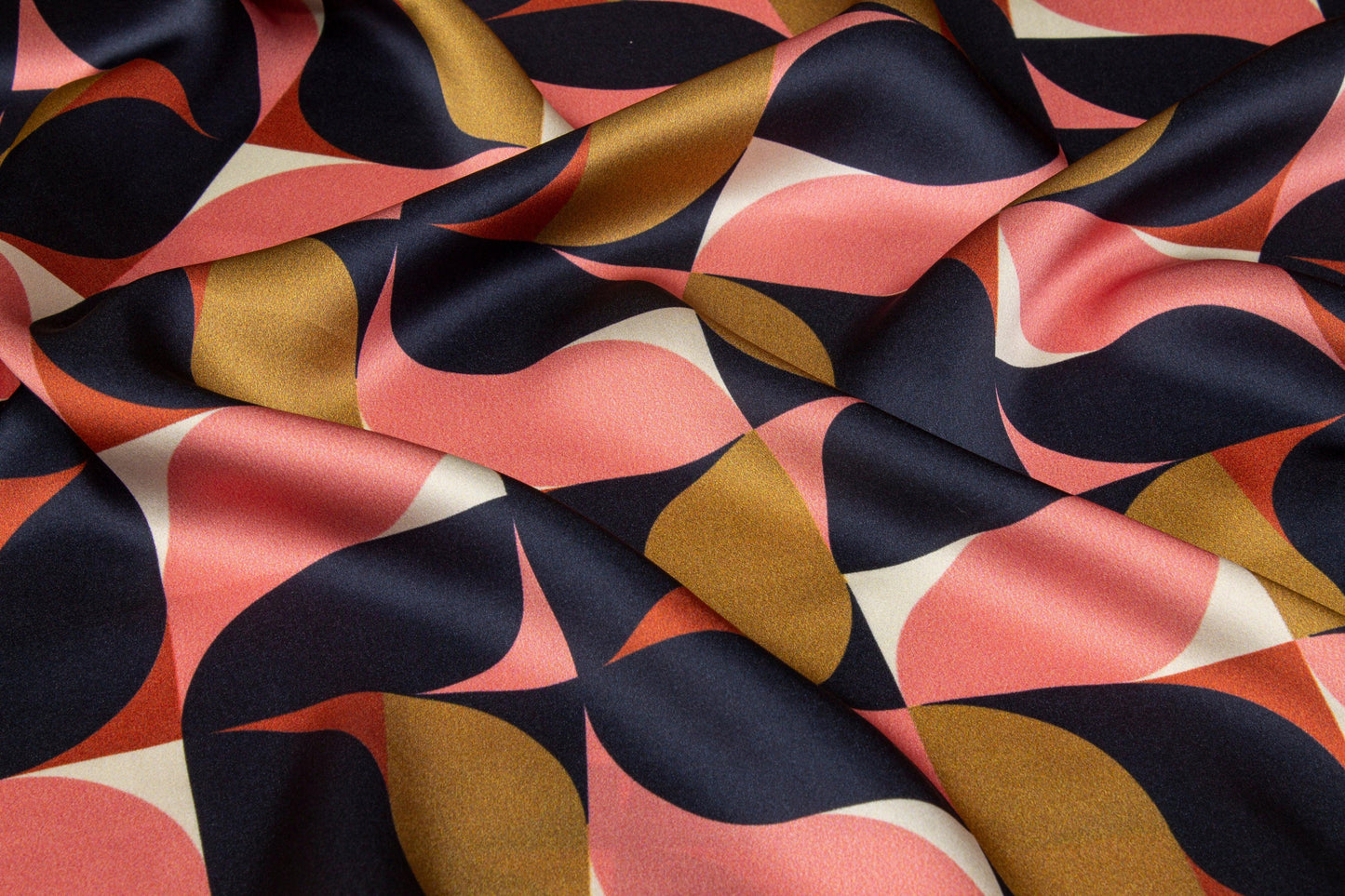 Geometric Italian Silk Charmeuse - Navy, Pink, Gold - Prime Fabrics