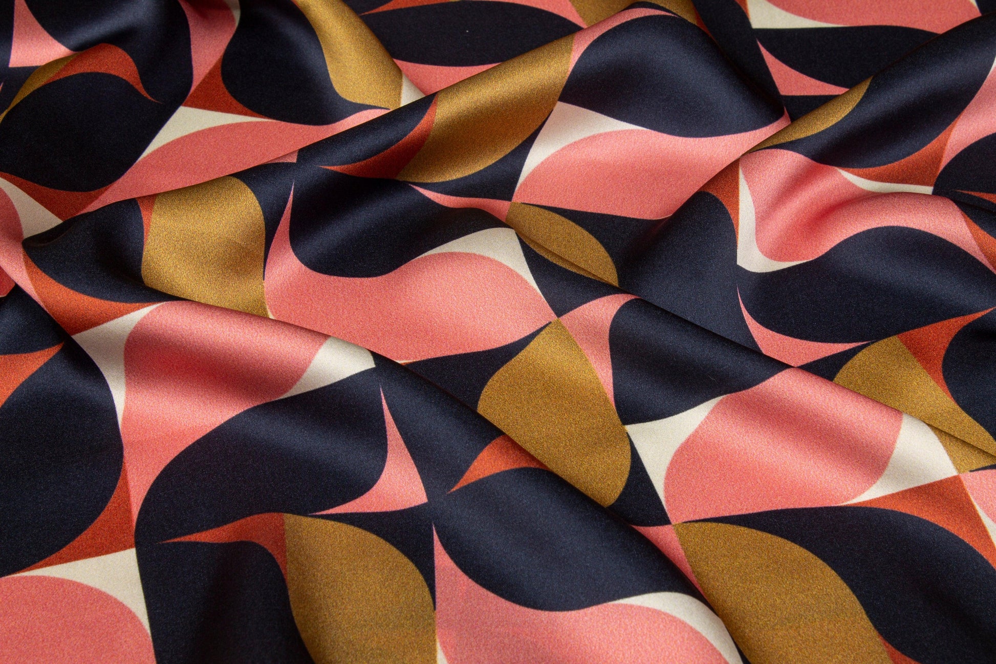Geometric Italian Silk Charmeuse - Navy, Pink, Gold - Prime Fabrics