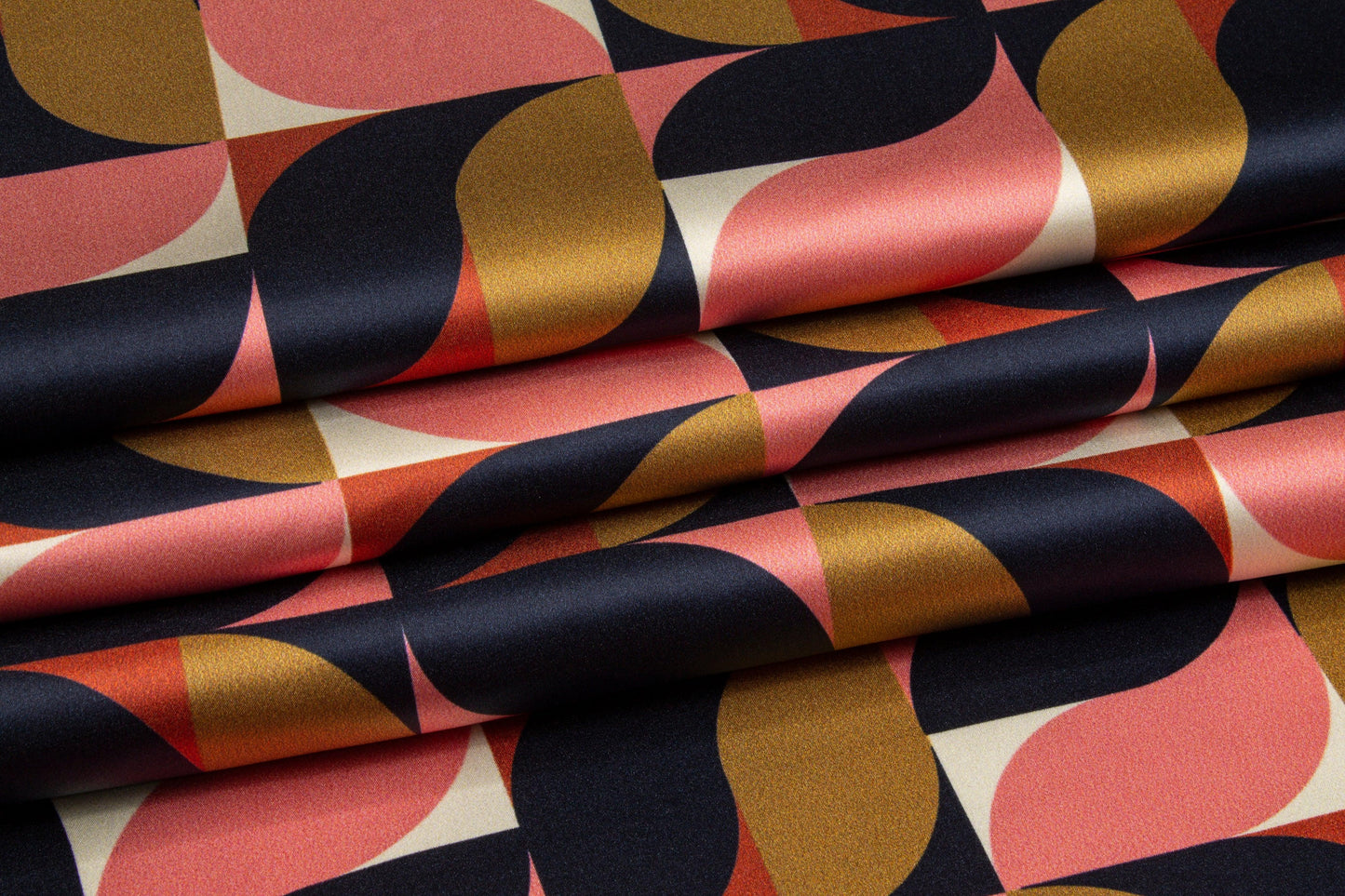 Geometric Italian Silk Charmeuse - Navy, Pink, Gold - Prime Fabrics