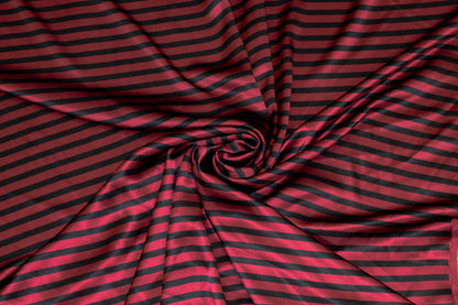 Maroon and Black Striped Silk Charmeuse - Prime Fabrics