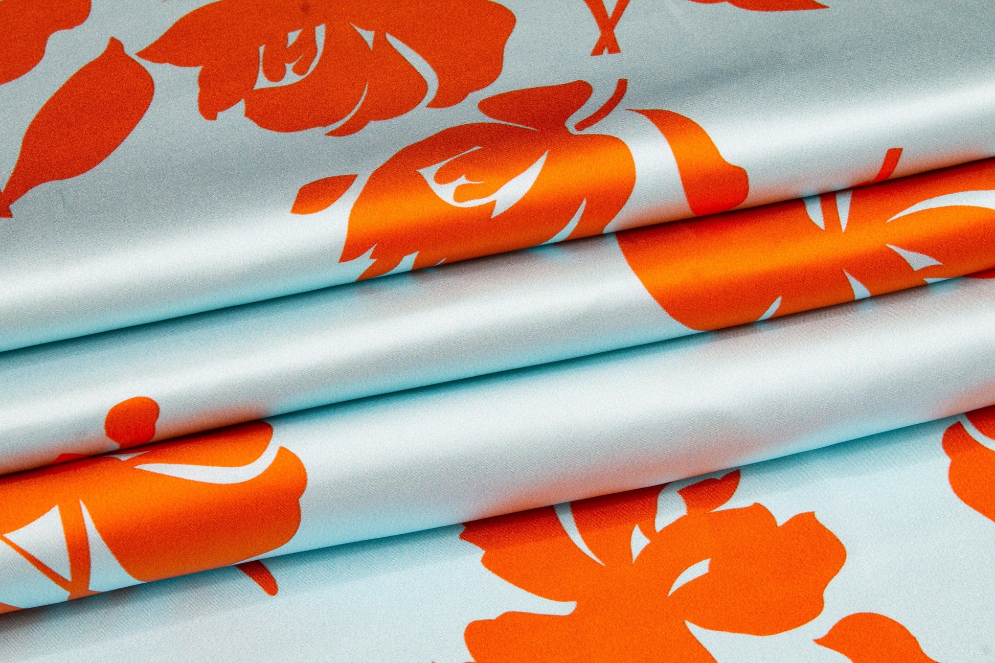 Floral Italian Silk Charmeuse - Blue and Orange - Prime Fabrics