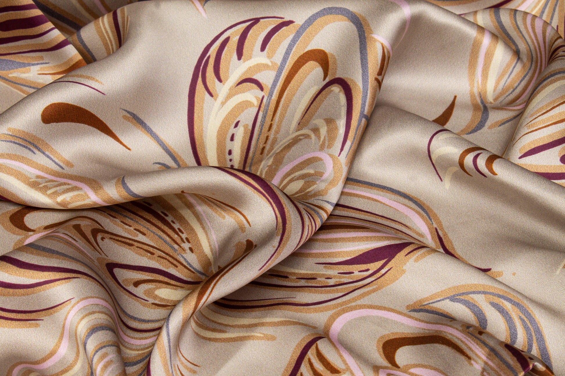 Abstract Floral Italian Silk Charmeuse - Taupe - Prime Fabrics