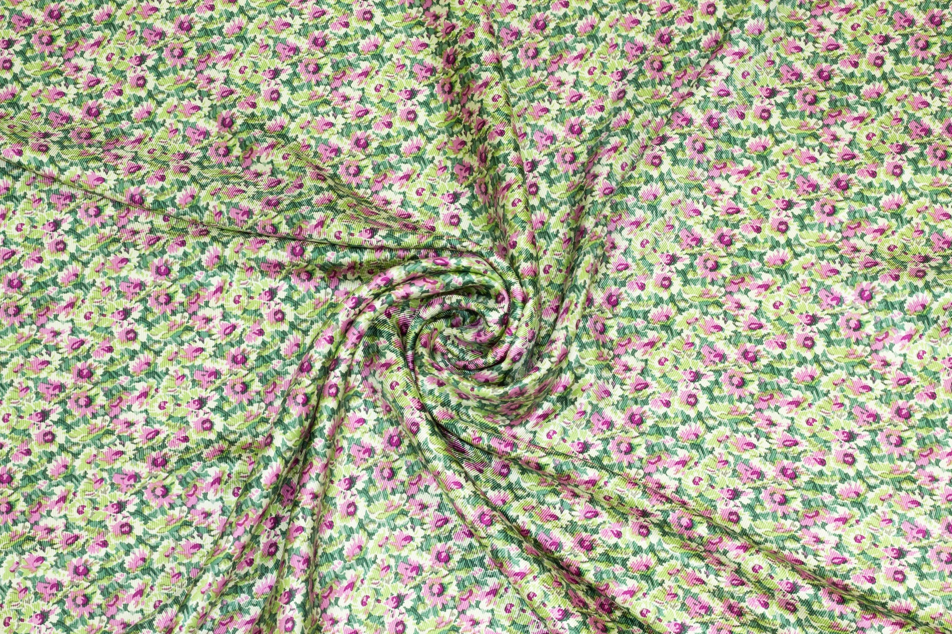 Green and Purple Ditsy Floral Silk Twill - Prime Fabrics