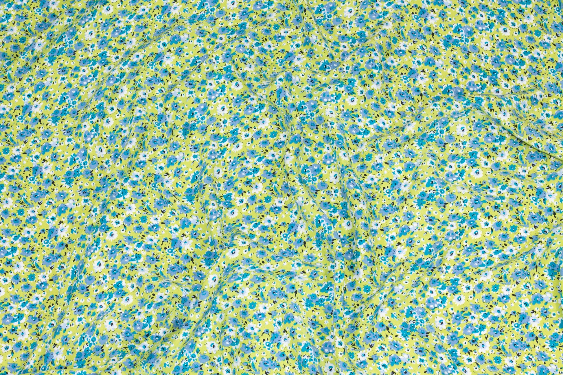 Green and Blue Ditsy Floral Silk Charmeuse - Prime Fabrics
