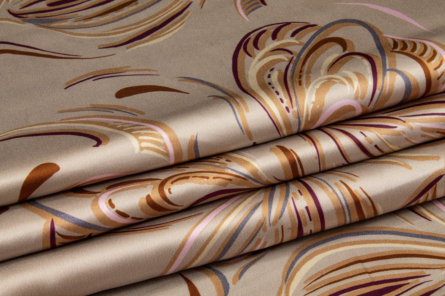 Abstract Floral Italian Silk Charmeuse - Taupe - Prime Fabrics