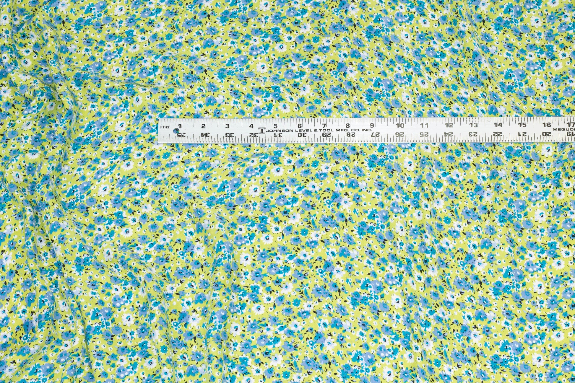 Green and Blue Ditsy Floral Silk Charmeuse - Prime Fabrics