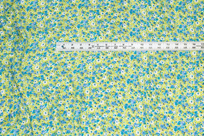 Green and Blue Ditsy Floral Silk Charmeuse - Prime Fabrics