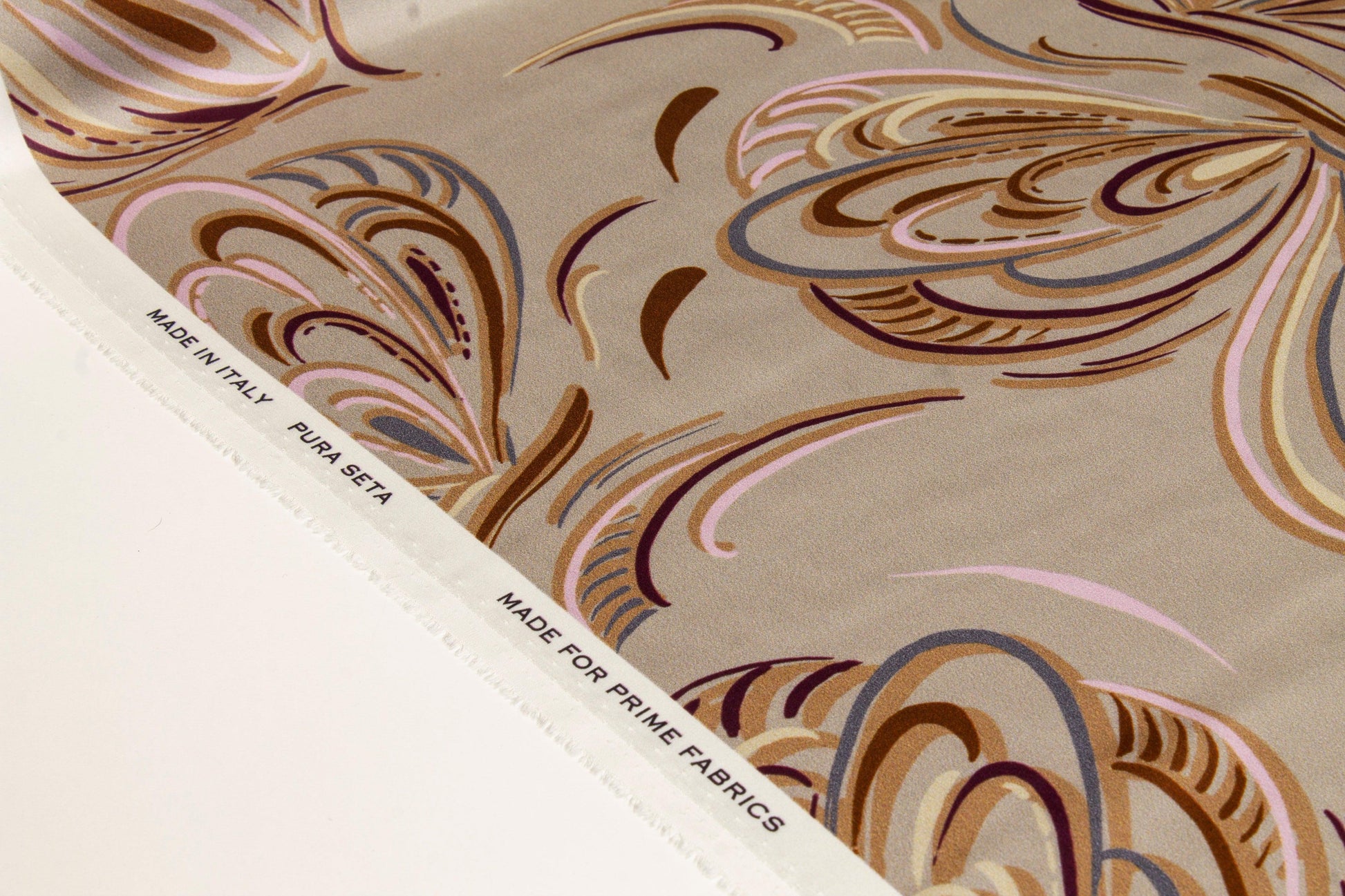 Abstract Floral Italian Silk Charmeuse - Taupe - Prime Fabrics