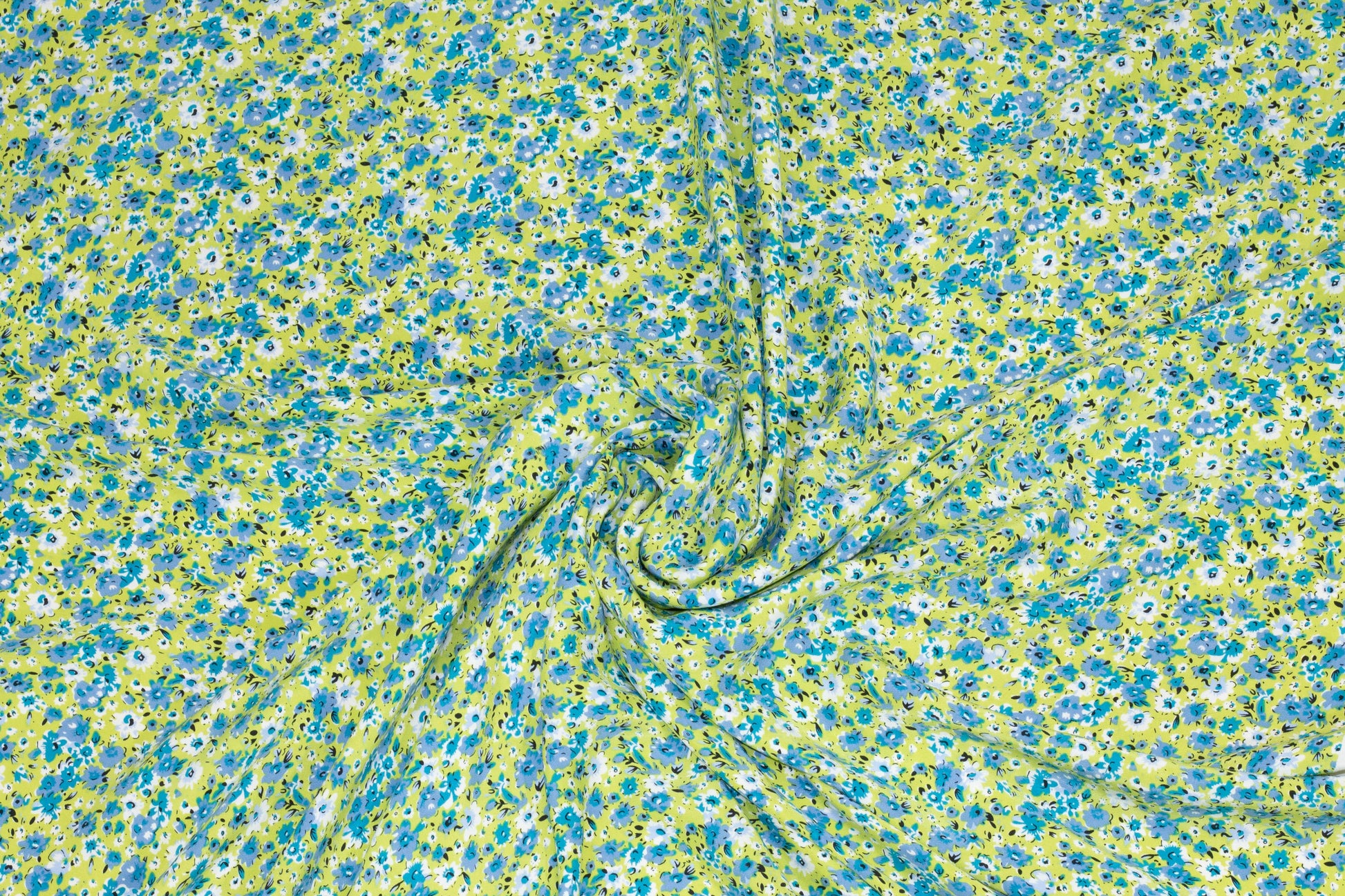 Green and Blue Ditsy Floral Silk Charmeuse - Prime Fabrics