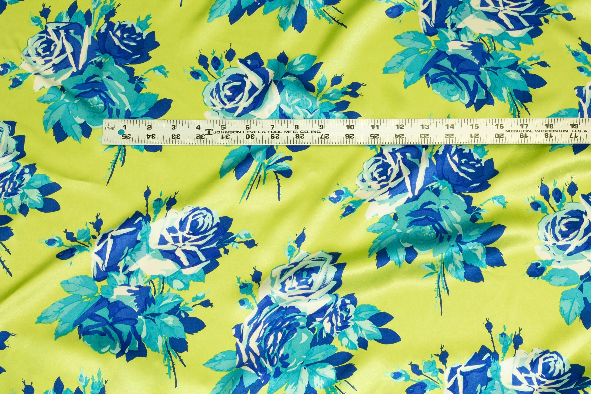 Green and Blue Floral Silk Charmeuse - Prime Fabrics