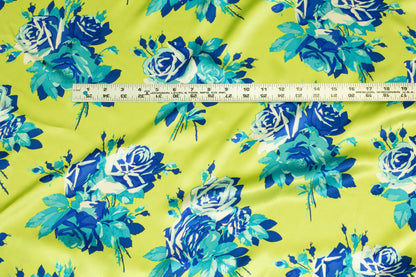 Green and Blue Floral Silk Charmeuse - Prime Fabrics
