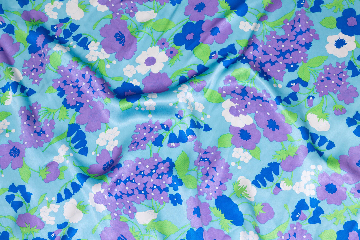Purple, Blue and Green Floral Silk Charmeuse - Prime Fabrics