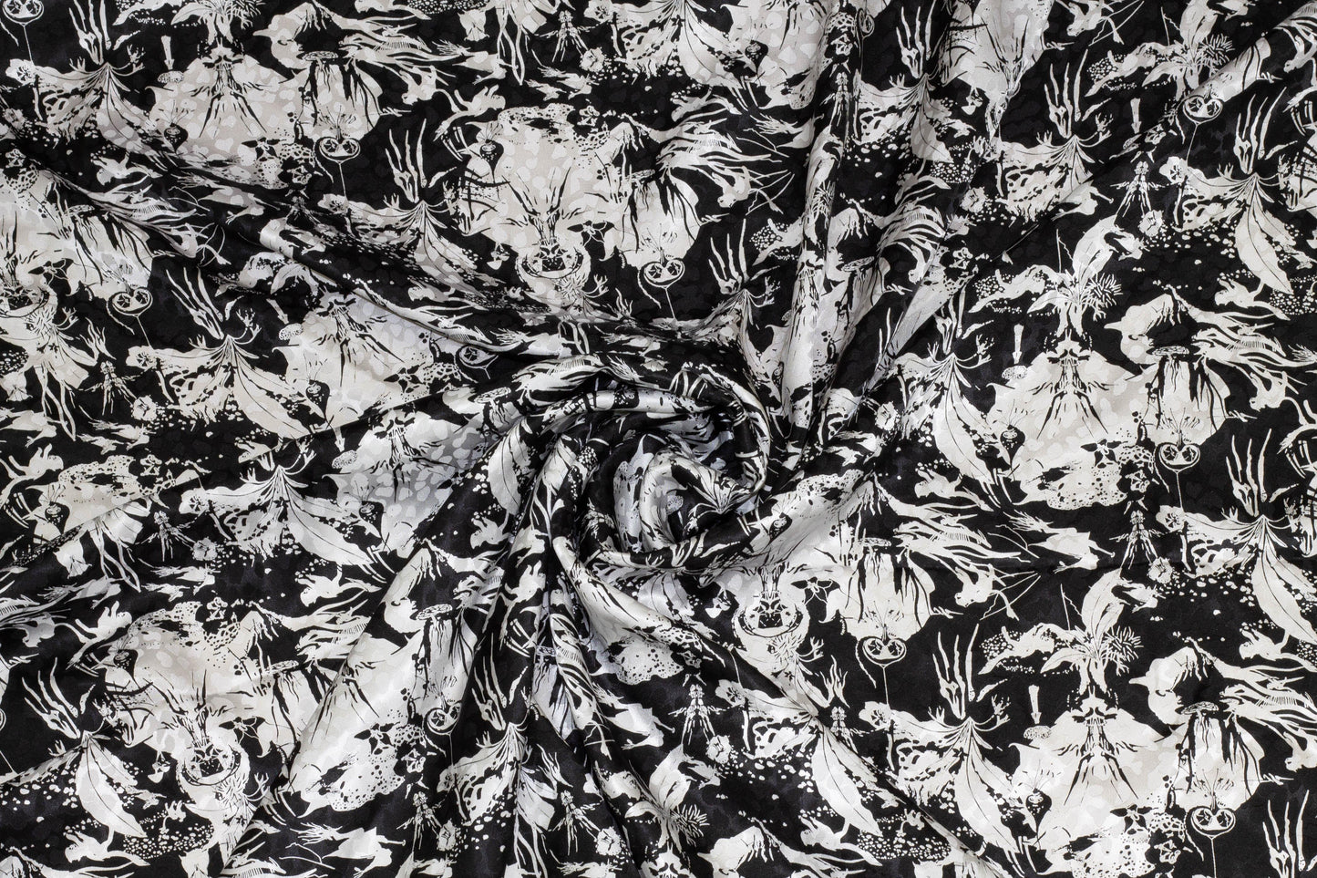 Black and White Spooky Silk Charmeuse - Prime Fabrics